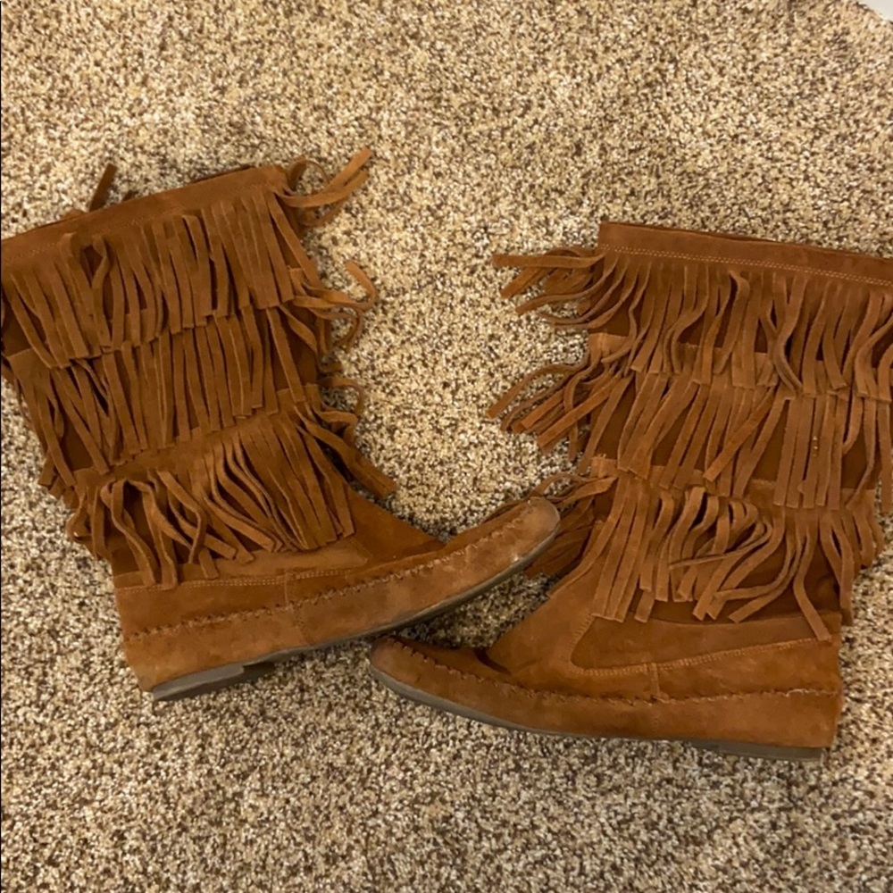 Camel color suede Fringe Boots